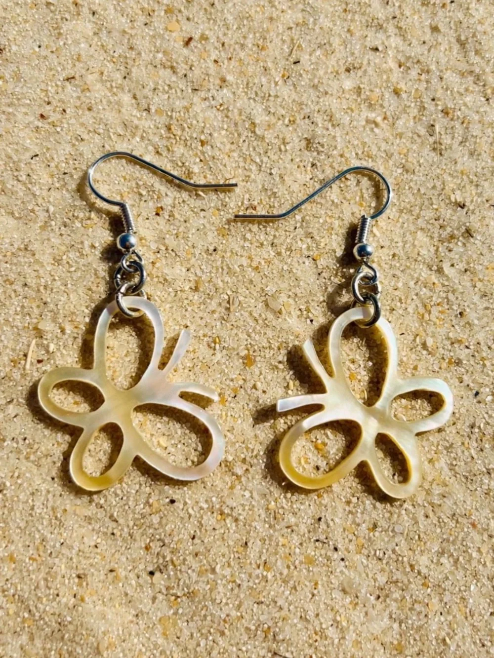 Mother-of-Pearl Butterfly Drop Earrings - Iridescent Yellow